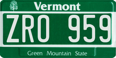 VT license plate ZRO959