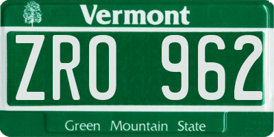 VT license plate ZRO962