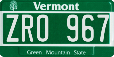 VT license plate ZRO967