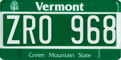 VT license plate ZRO968