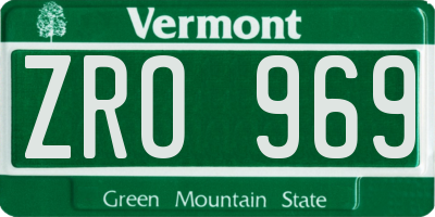VT license plate ZRO969