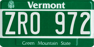 VT license plate ZRO972