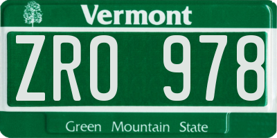 VT license plate ZRO978