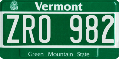 VT license plate ZRO982