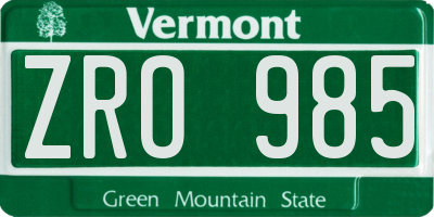 VT license plate ZRO985