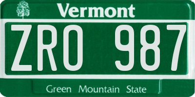 VT license plate ZRO987