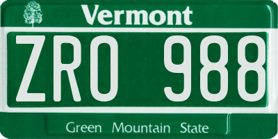 VT license plate ZRO988