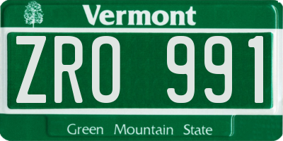 VT license plate ZRO991