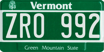 VT license plate ZRO992