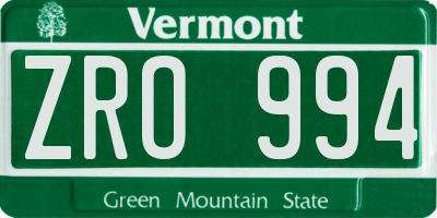 VT license plate ZRO994