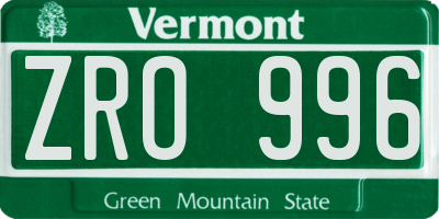 VT license plate ZRO996
