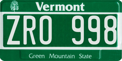 VT license plate ZRO998