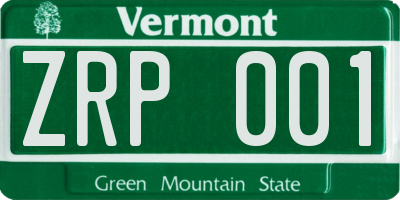 VT license plate ZRP001
