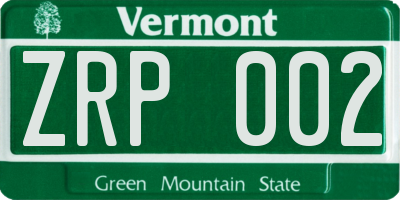 VT license plate ZRP002