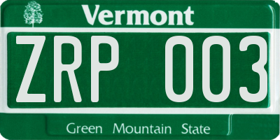 VT license plate ZRP003