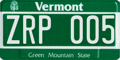 VT license plate ZRP005
