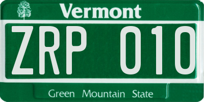 VT license plate ZRP010