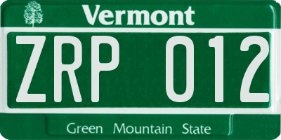 VT license plate ZRP012