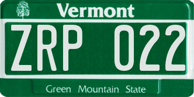 VT license plate ZRP022