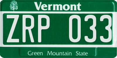 VT license plate ZRP033