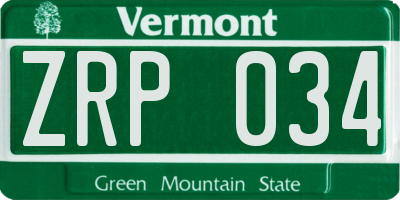 VT license plate ZRP034