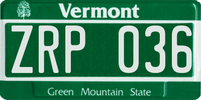 VT license plate ZRP036