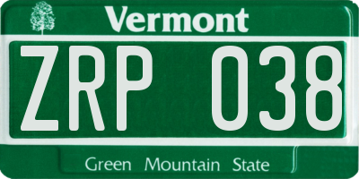 VT license plate ZRP038