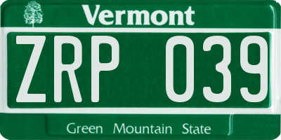 VT license plate ZRP039