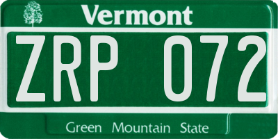 VT license plate ZRP072