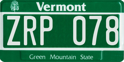 VT license plate ZRP078