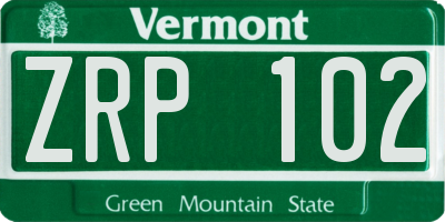 VT license plate ZRP102