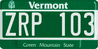 VT license plate ZRP103