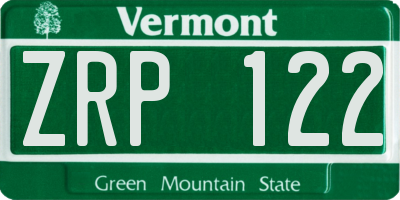 VT license plate ZRP122