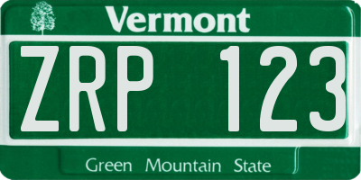 VT license plate ZRP123