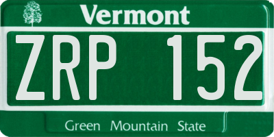 VT license plate ZRP152