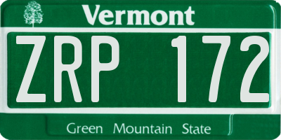 VT license plate ZRP172