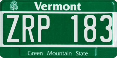 VT license plate ZRP183