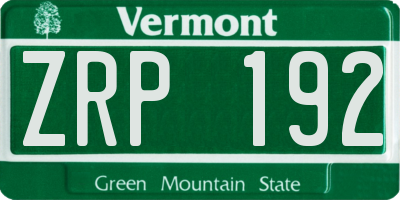 VT license plate ZRP192