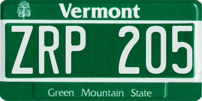 VT license plate ZRP205
