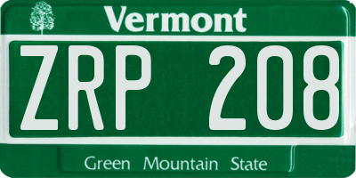 VT license plate ZRP208