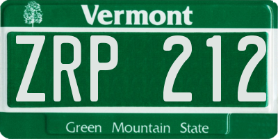 VT license plate ZRP212