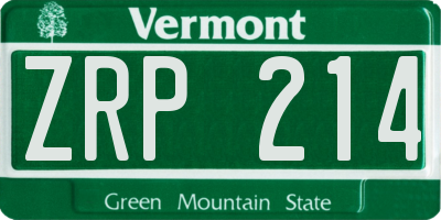 VT license plate ZRP214