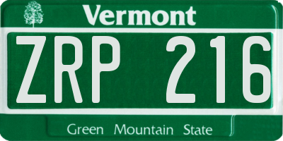 VT license plate ZRP216