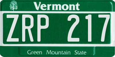 VT license plate ZRP217