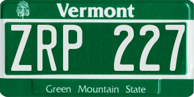 VT license plate ZRP227