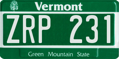 VT license plate ZRP231