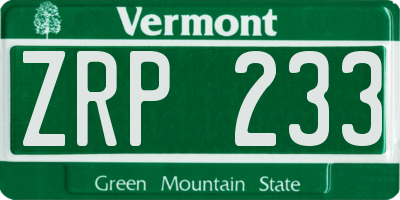 VT license plate ZRP233