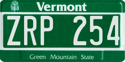 VT license plate ZRP254