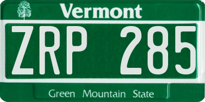 VT license plate ZRP285