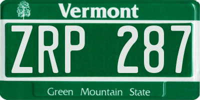 VT license plate ZRP287